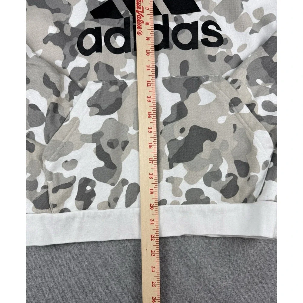 Adidas Camo Hoodie Large Gray White Pullover Fleece Logo Sweatshirt